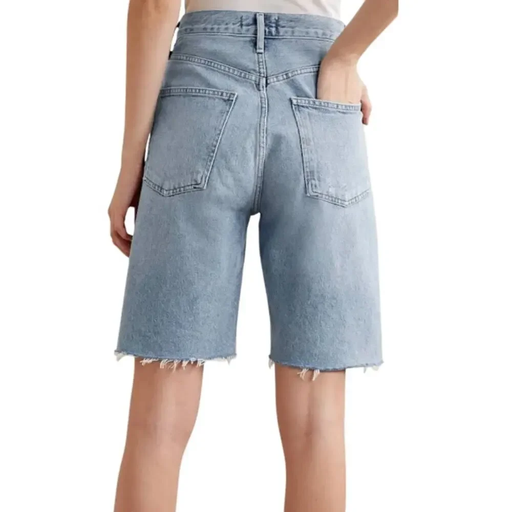 AGOLDE 90s Mid Rise Loose Denim Shorts Raw Hem Bermuda size 30 NWT